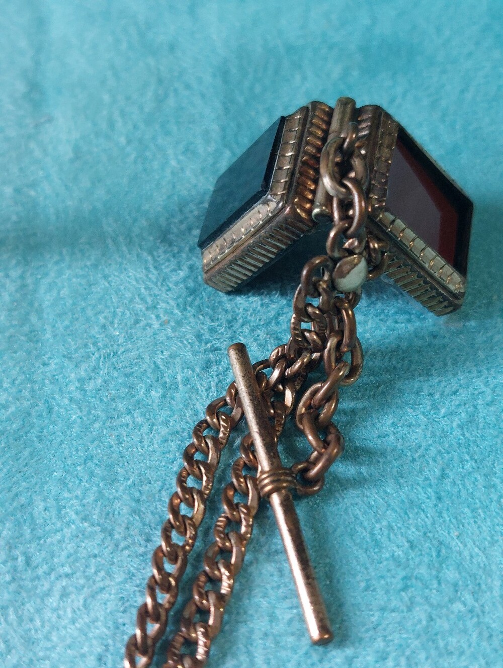 Victorian Diamond-Cut Curb Chain, Double Sided Fob w/T-Bar, Gold-filled, Unisex - Picture 11 of 15